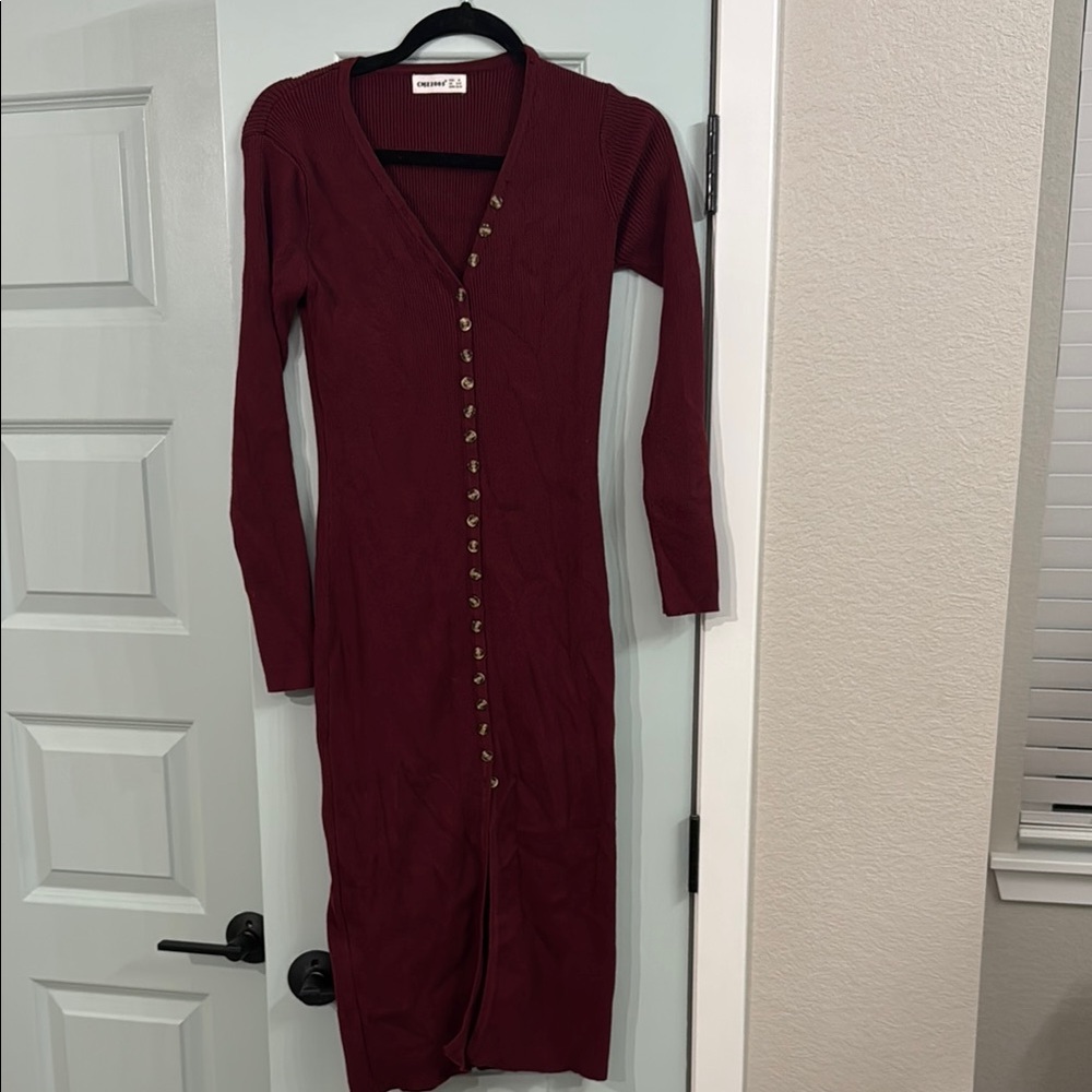 Burgundy button down sweater dress